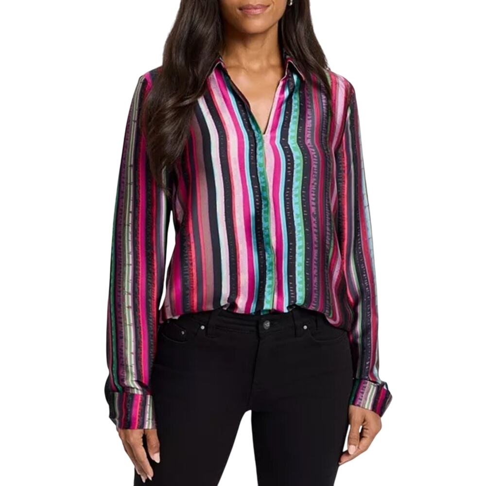 NIC+ZOE Vivid Vision Colorful Shirt Blouse in Red Multi Size S